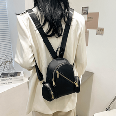 Solid Black Backpack Women Retro Student Schoolbag Double Shoulder Bag