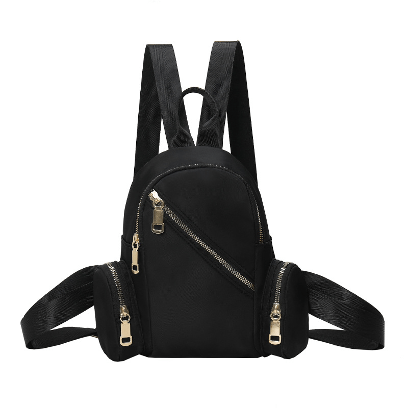 Solid Black Backpack Women Retro Student Schoolbag Double Shoulder Bag