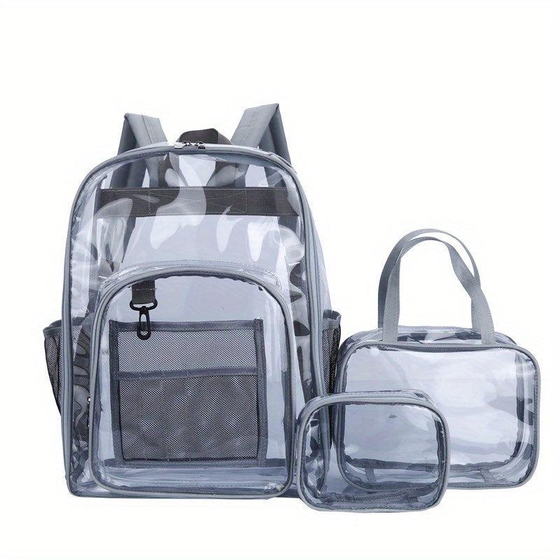 Large Capacity Transparent PVC Backpack with Small Bag and Handbag