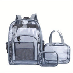 Large Capacity Transparent PVC Backpack with Small Bag and Handbag