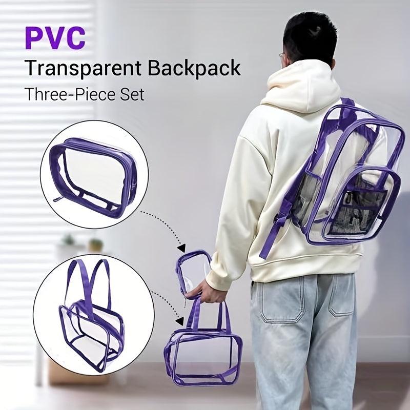 Large Capacity Transparent PVC Backpack with Small Bag and Handbag
