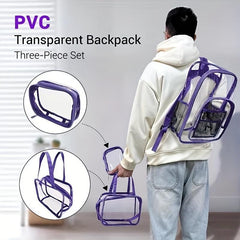 Large Capacity Transparent PVC Backpack with Small Bag and Handbag