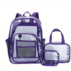 Large Capacity Transparent PVC Backpack with Small Bag and Handbag
