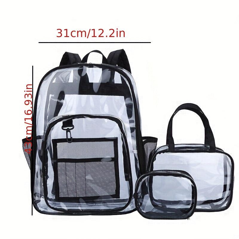 Large Capacity Transparent PVC Backpack with Small Bag and Handbag