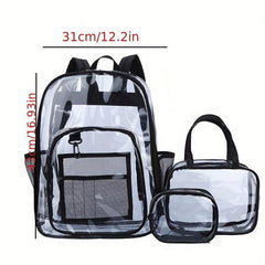 Large Capacity Transparent PVC Backpack with Small Bag and Handbag