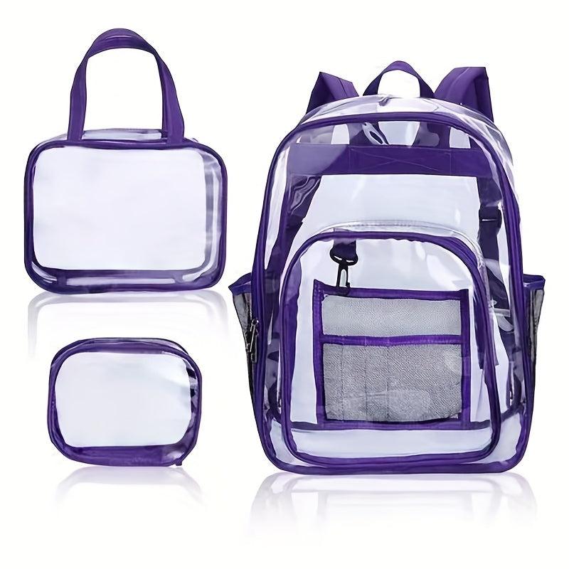 Large Capacity Transparent PVC Backpack with Small Bag and Handbag