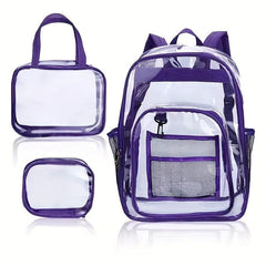 Large Capacity Transparent PVC Backpack with Small Bag and Handbag