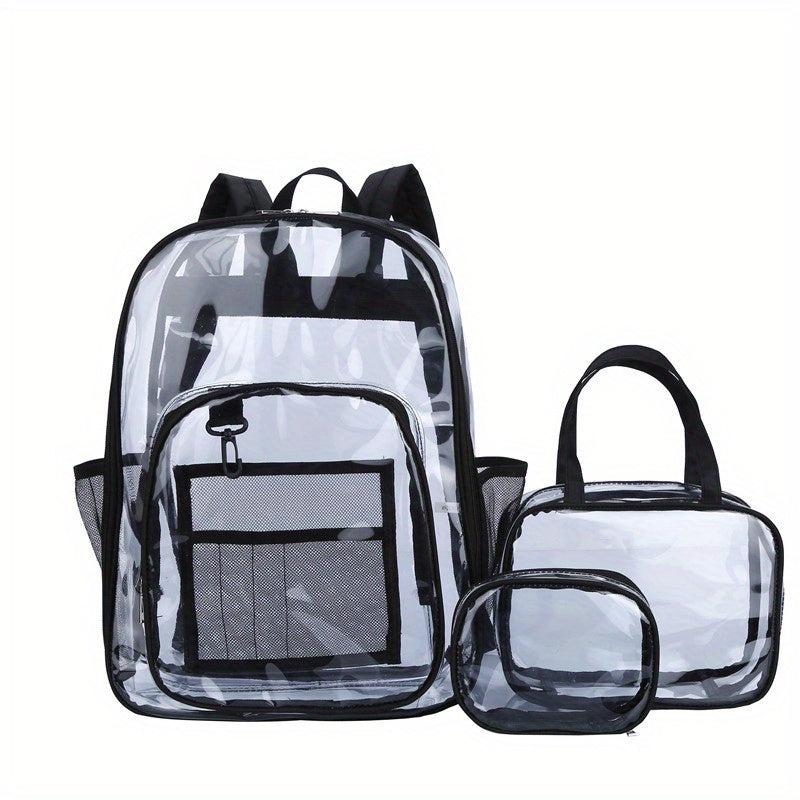 Large Capacity Transparent PVC Backpack with Small Bag and Handbag