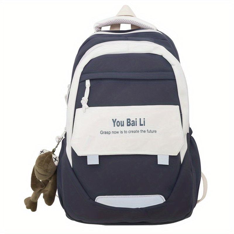 Contrast Backpack With Flog Pendant for Girls