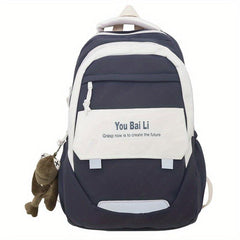Contrast Backpack With Flog Pendant for Girls