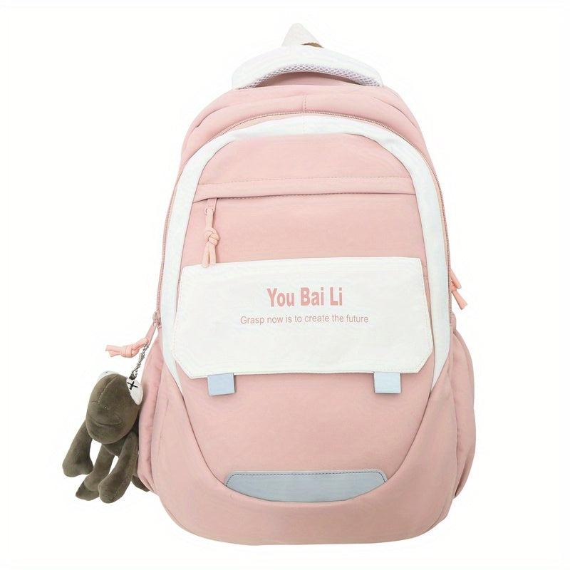 Contrast Backpack With Flog Pendant for Girls