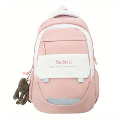 Contrast Backpack With Flog Pendant for Girls