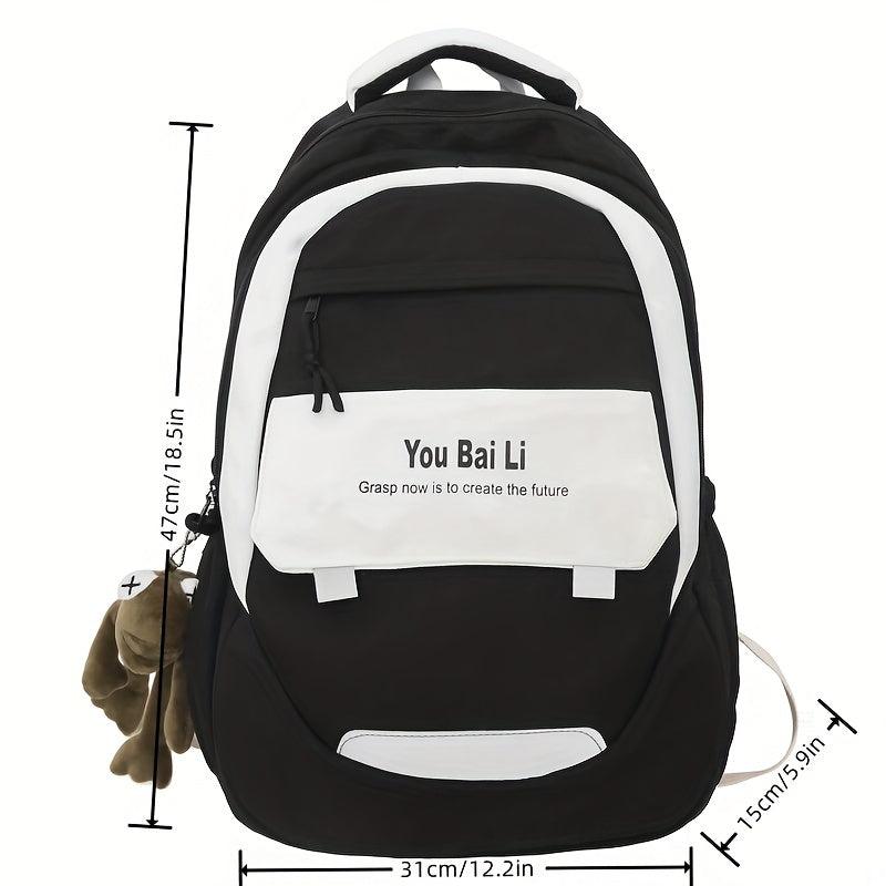 Contrast Backpack With Flog Pendant for Girls