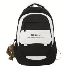 Contrast Backpack With Flog Pendant for Girls