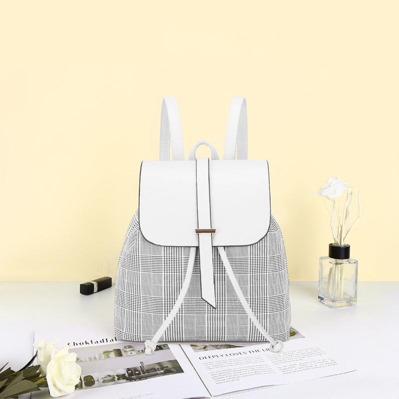 PU Leather Plaid Flower Flap Backpack Large Capacity Casual Women's Bag