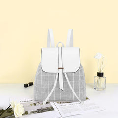 PU Leather Plaid Flower Flap Backpack Large Capacity Casual Women's Bag