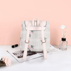 PU Leather Plaid Flower Flap Backpack Large Capacity Casual Women's Bag
