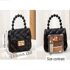 Rhombus Jelly Mini Crossbody Bag with Faux Pearl Portable Handbag