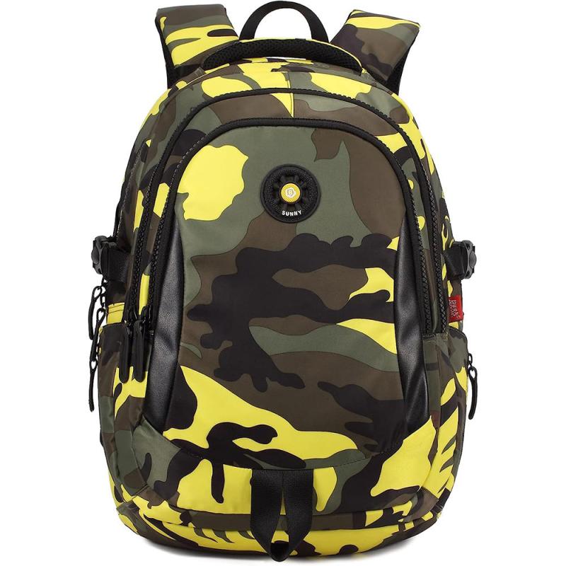 Kids Camouflage School Backpack Yellow Large Capacity Light Weight Travel Bag