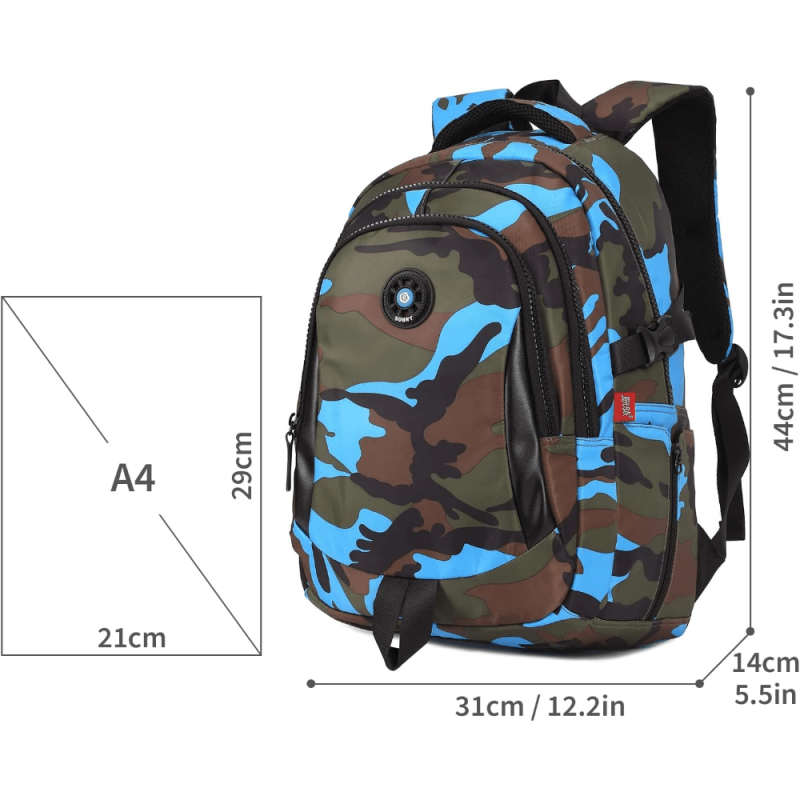 Kids Camouflage School Backpack Yellow Large Capacity Light Weight Travel Bag