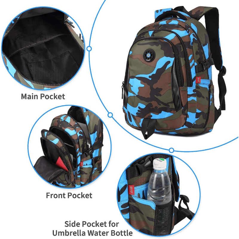 Kids Camouflage School Backpack Yellow Large Capacity Light Weight Travel Bag