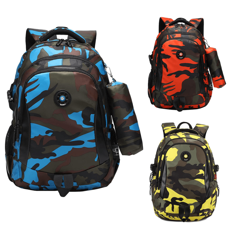 Kids Camouflage School Backpack Yellow Large Capacity Light Weight Travel Bag