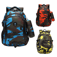 Kids Camouflage School Backpack Yellow Large Capacity Light Weight Travel Bag
