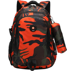 Kids Camouflage School Backpack Yellow Large Capacity Light Weight Travel Bag
