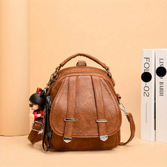 Vintage PU Leather Double Shoulder Backpack Women's Zipper Messenger Bag