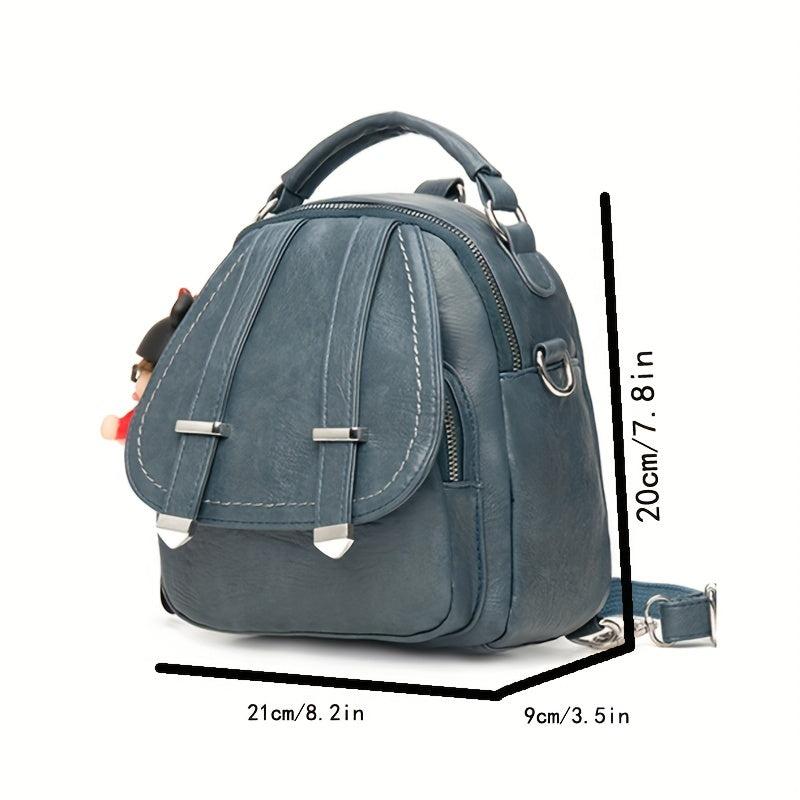 Vintage PU Leather Double Shoulder Backpack Women's Zipper Messenger Bag