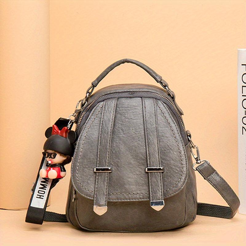 Vintage PU Leather Double Shoulder Backpack Women's Zipper Messenger Bag