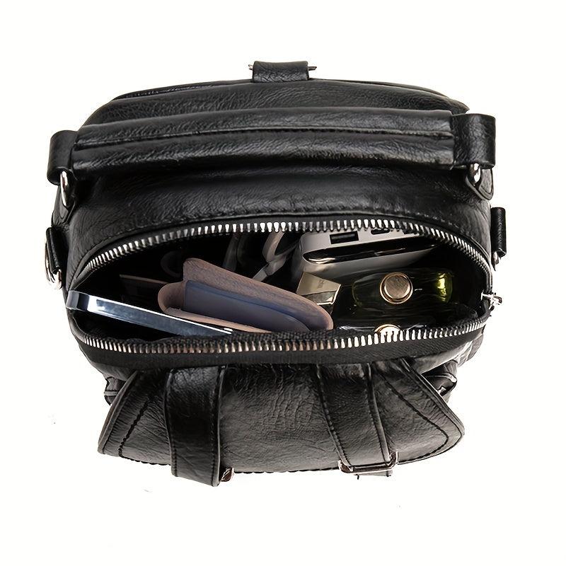 Vintage PU Leather Double Shoulder Backpack Women's Zipper Messenger Bag