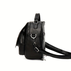 Vintage PU Leather Double Shoulder Backpack Women's Zipper Messenger Bag