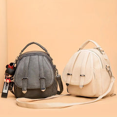 Vintage PU Leather Double Shoulder Backpack Women's Zipper Messenger Bag