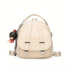 Vintage PU Leather Double Shoulder Backpack Women's Zipper Messenger Bag
