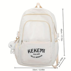 Solid Backpack With Plush Pendant Large Capacity Schoolbag Girls Backpack
