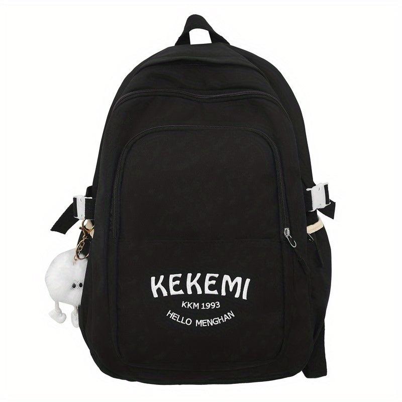 Solid Backpack With Plush Pendant Large Capacity Schoolbag Girls Backpack