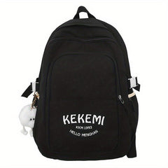 Solid Backpack With Plush Pendant Large Capacity Schoolbag Girls Backpack