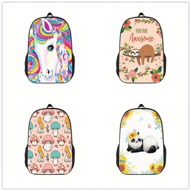 Cartoon Print Backpack Lightweight School Bag For Teens Boys Girls