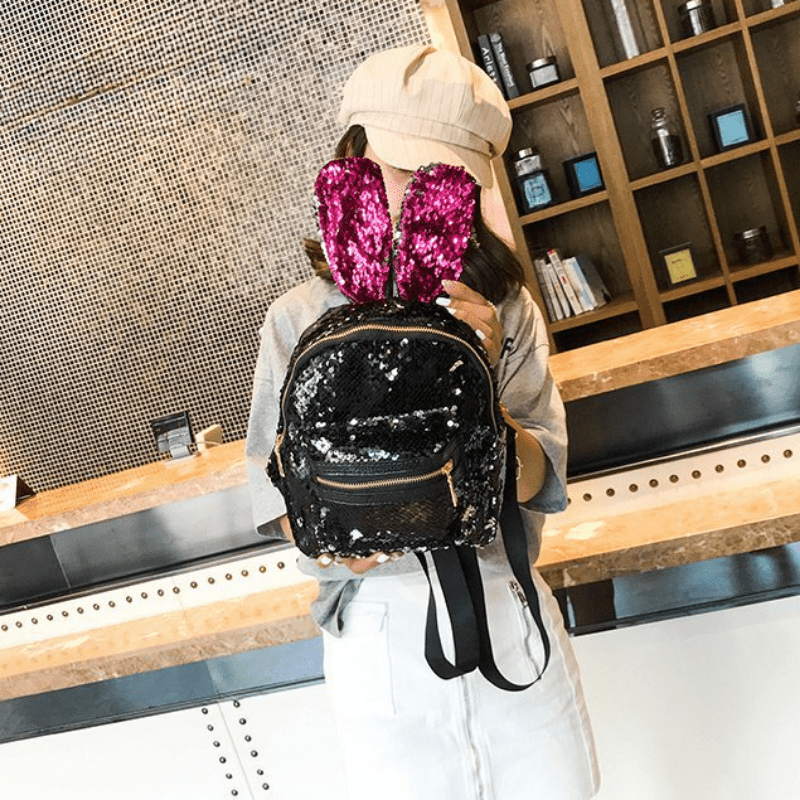 Rabbit Ear Shape Backpack With Purple Sequins PU Backpack