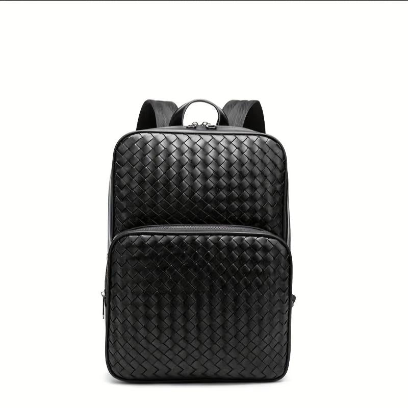 Men's Faux Leather Woven Schoolbag Large Capacity Backpack
