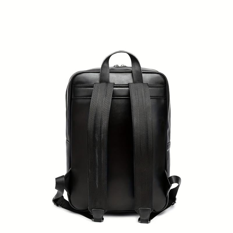 Men's Faux Leather Woven Schoolbag Large Capacity Backpack