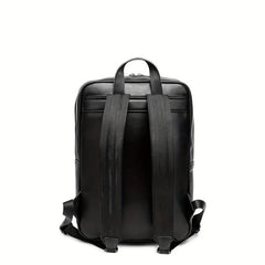 Men's Faux Leather Woven Schoolbag Large Capacity Backpack