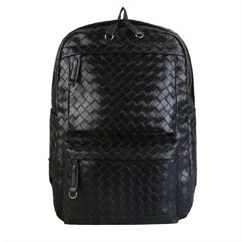 Men's Faux Leather Woven Schoolbag Large Capacity Backpack
