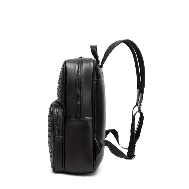 Men's Faux Leather Woven Schoolbag Large Capacity Backpack
