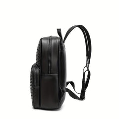 Men's Faux Leather Woven Schoolbag Large Capacity Backpack