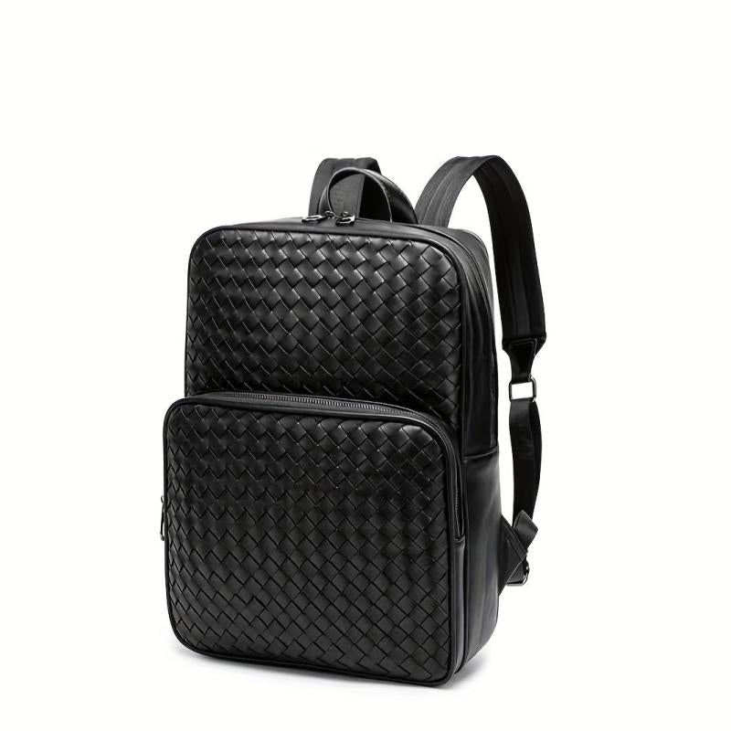 Men's Faux Leather Woven Schoolbag Large Capacity Backpack