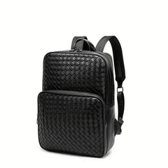 Men's Faux Leather Woven Schoolbag Large Capacity Backpack