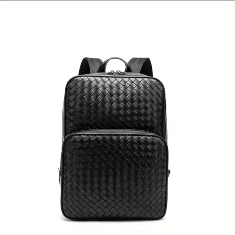 Men's Faux Leather Woven Schoolbag Large Capacity Backpack