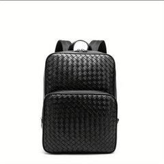 Men's Faux Leather Woven Schoolbag Large Capacity Backpack